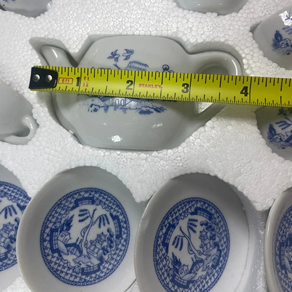 Vintage Mini Blue Willow Play Tea Set Porcelain Dollhouse Playhouse New In‎ Box